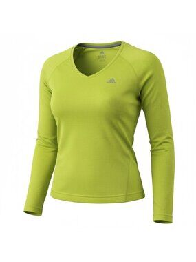 Adidas Womens L Climalite Long-Sleeve V-Neck GYM Performance Shirt Lime Green